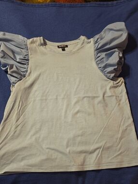 Express Women's Pale Blue Puff Sleeve Tank